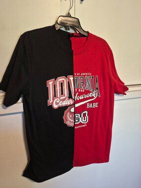 Romwe Men's Two Tone California Graphic Print T-Shirt Red and Black Size M